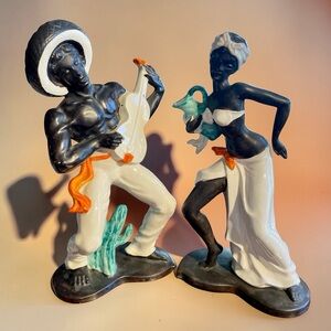 Pair of Calypso Latin Dancers, 1950’s, ceramic, Cuban, made in Japan, numbered